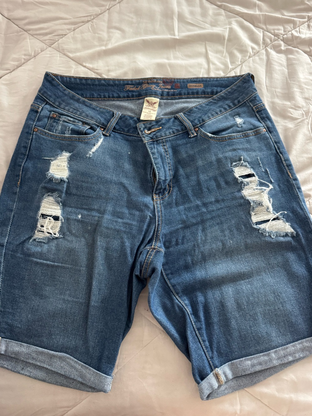 Women’s Distressed Dark Blue Denim Jean Shorts